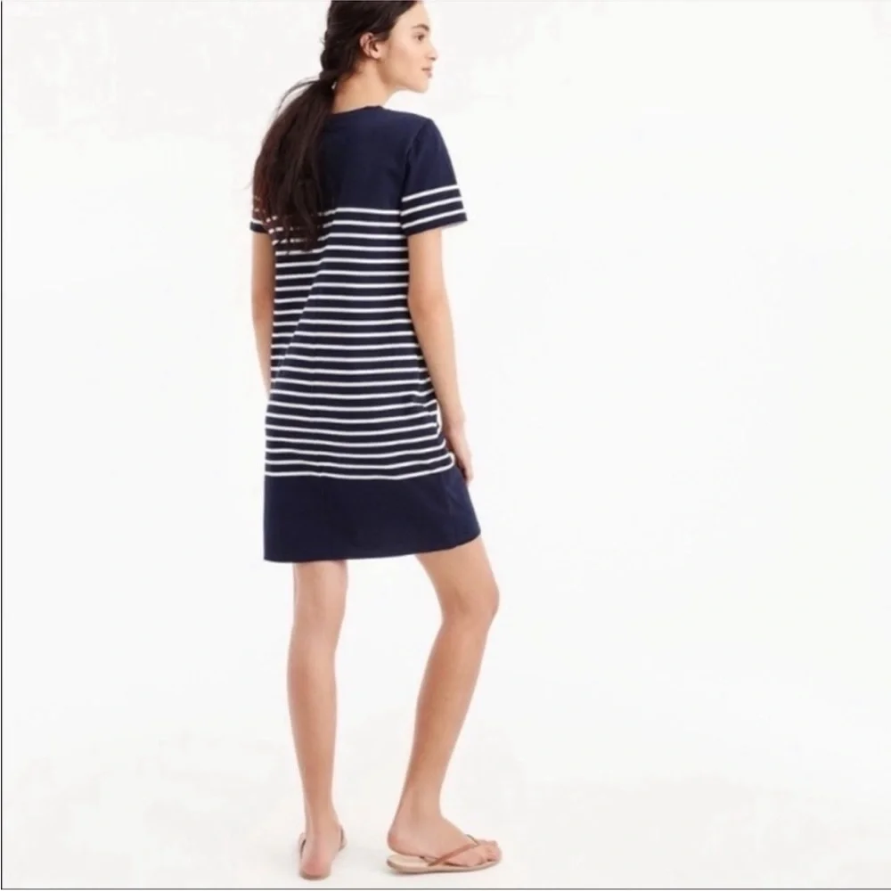 J. Crew Dress XS Navy White Nautical Striped Mini T-Shirt Dress Short Slv Cotton - Picture 3 of 15